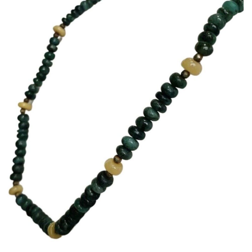 Vintage Dark Green Beaded Station Necklace Jewelry 18.5” Boho Chic